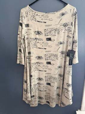UbU Clothing Bamboo Rayon Postcard Print 3/4 Sleeve A-Line Tunic Dress